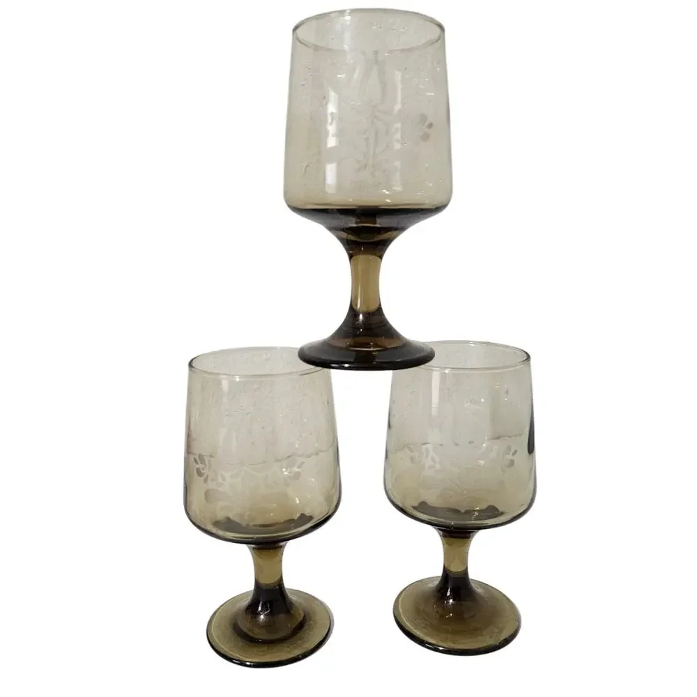 Vintage Pfaltzgraff Wine Glasses 12 oz. VILLAGE Tawny Brown 3- (1970s)